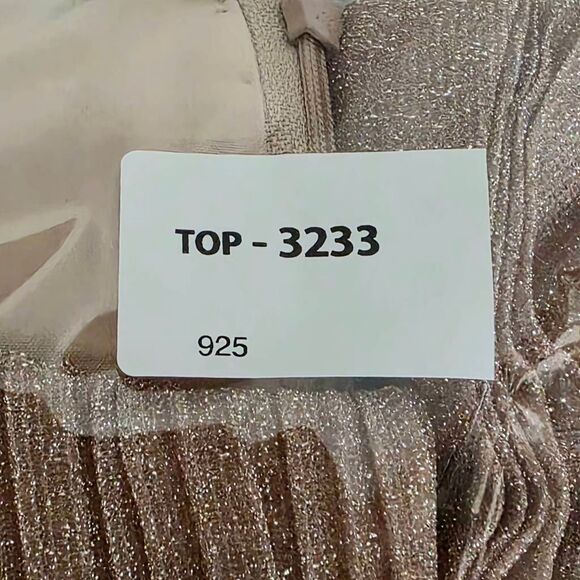 Mac Duggal Pleated Metallic Rose Gold Gown 14, NWT - Picture 12 of 12